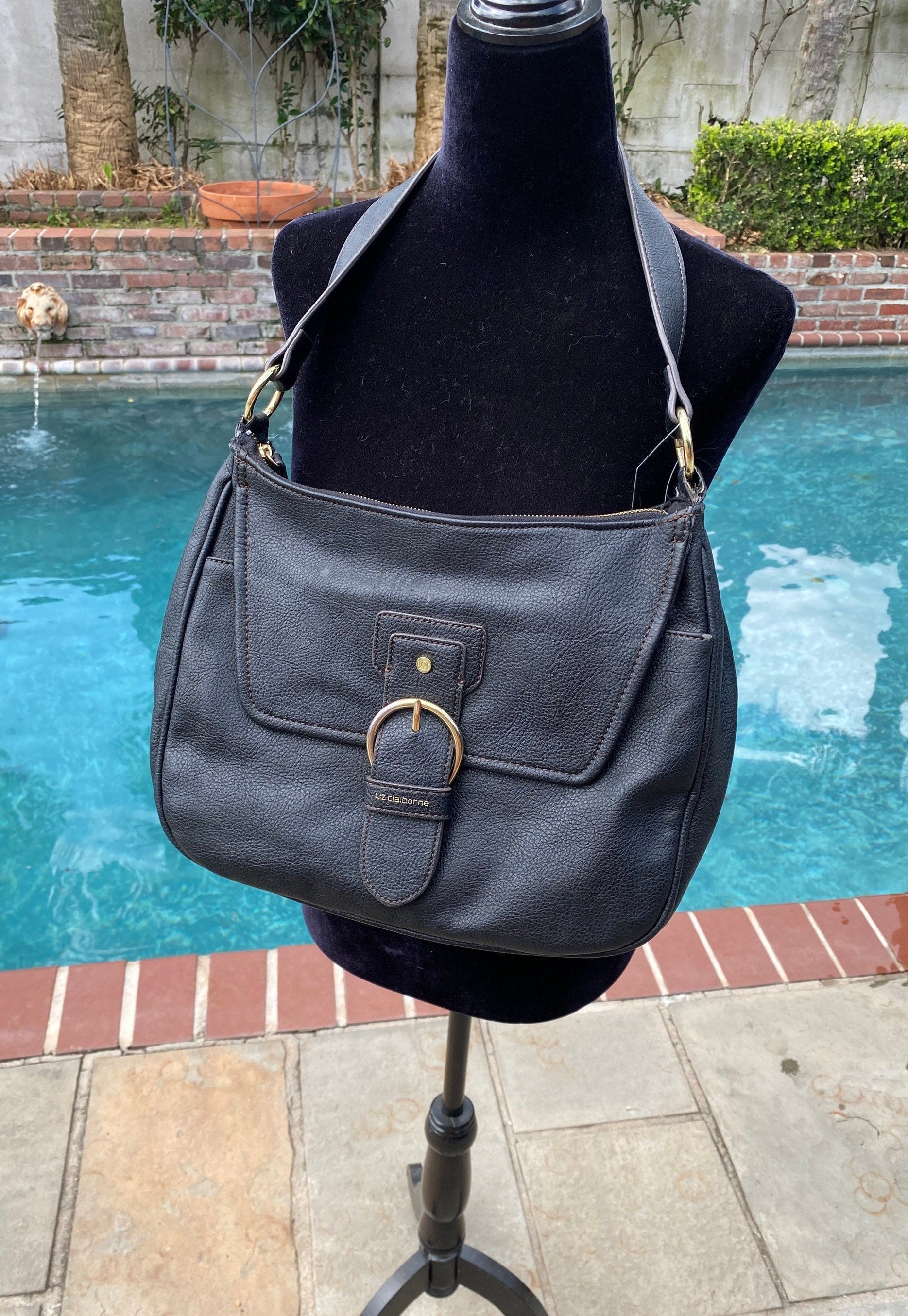 Black Leather Purse Liz Claiborne Shoulder Bag Casual Purse Etsy