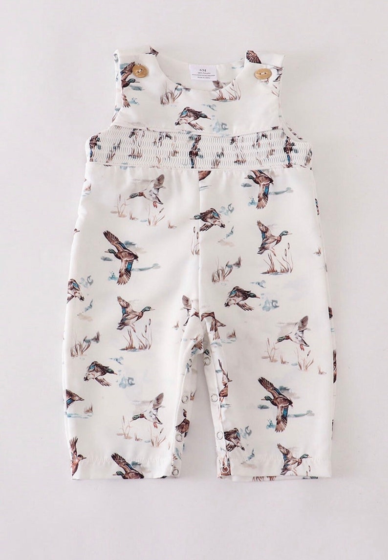 LuLu BeBe Boys Tan Gingham Smocked Mallard Ducks Jon Jon main image 0