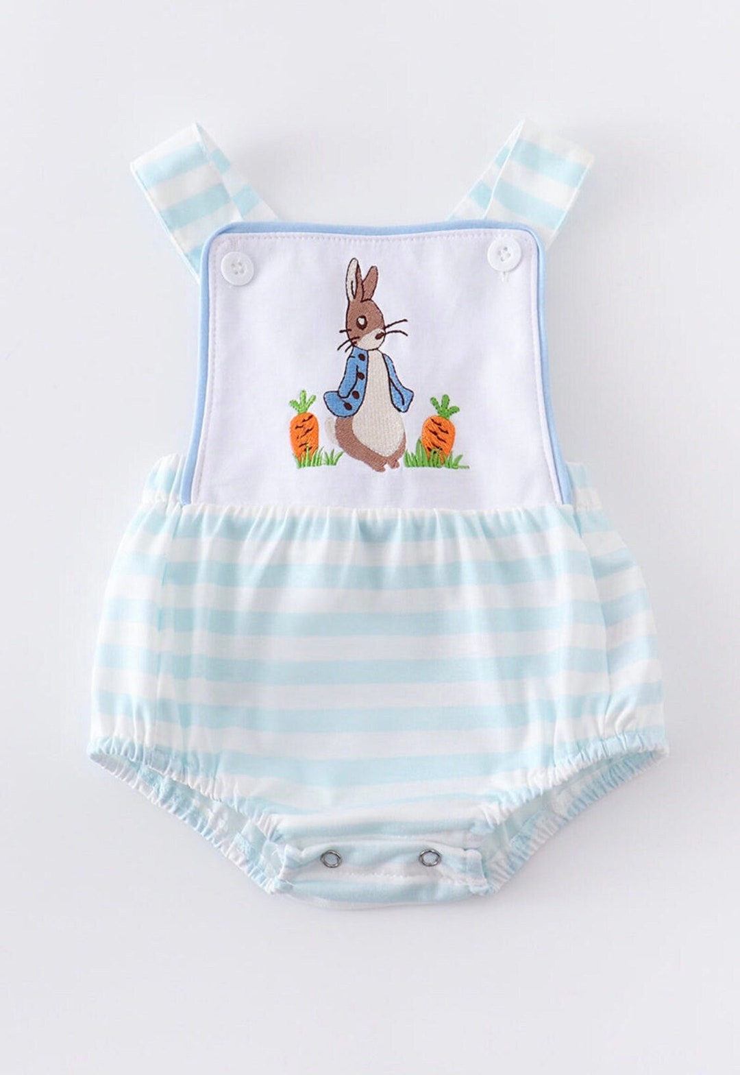 Baby Boy's Rabbit Bubble Romper, Embroidered Rabbit, Easter Romper ...