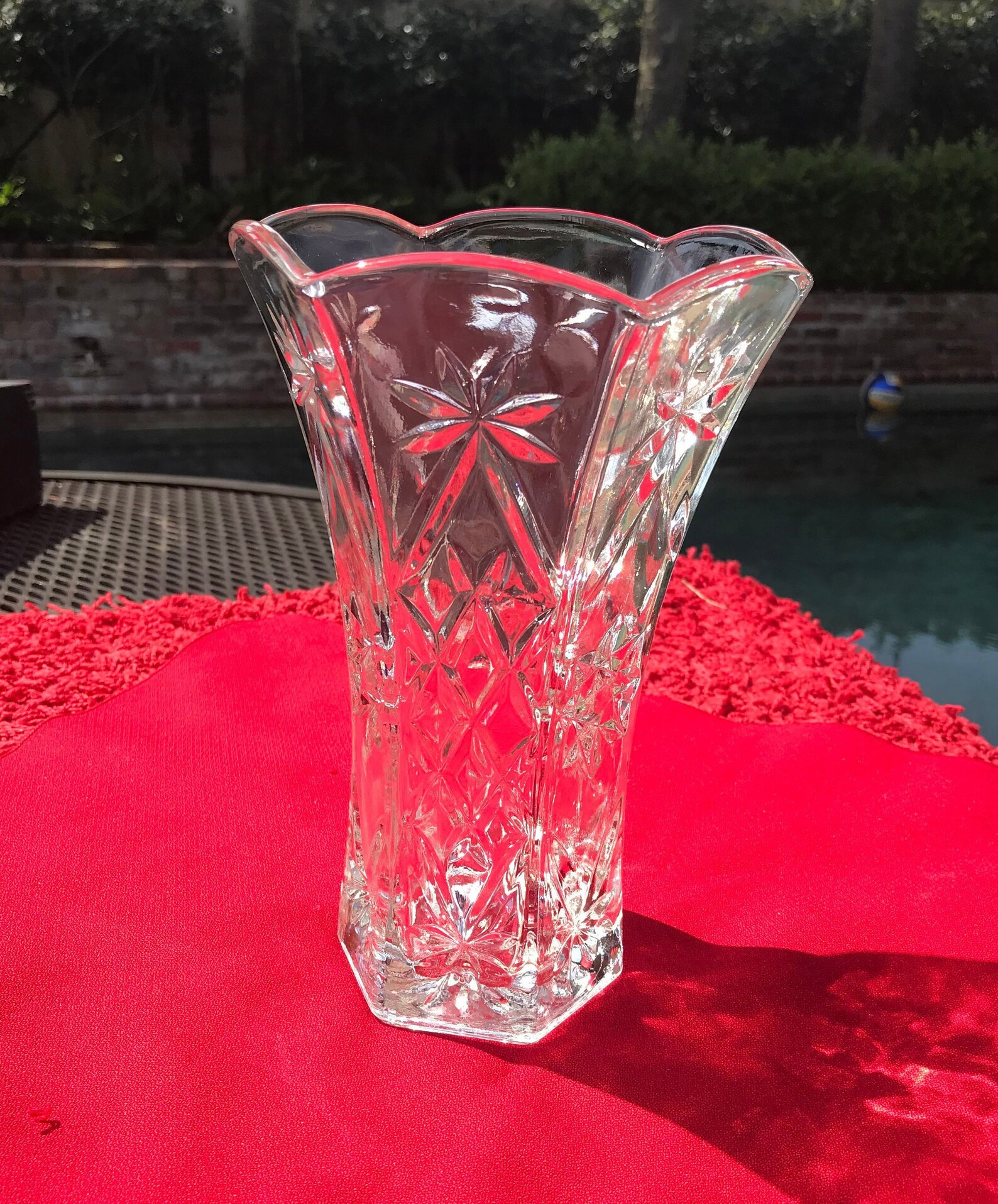 Vintage Heavy Crystal Vase With Starburst and Basket Pattern Etsy