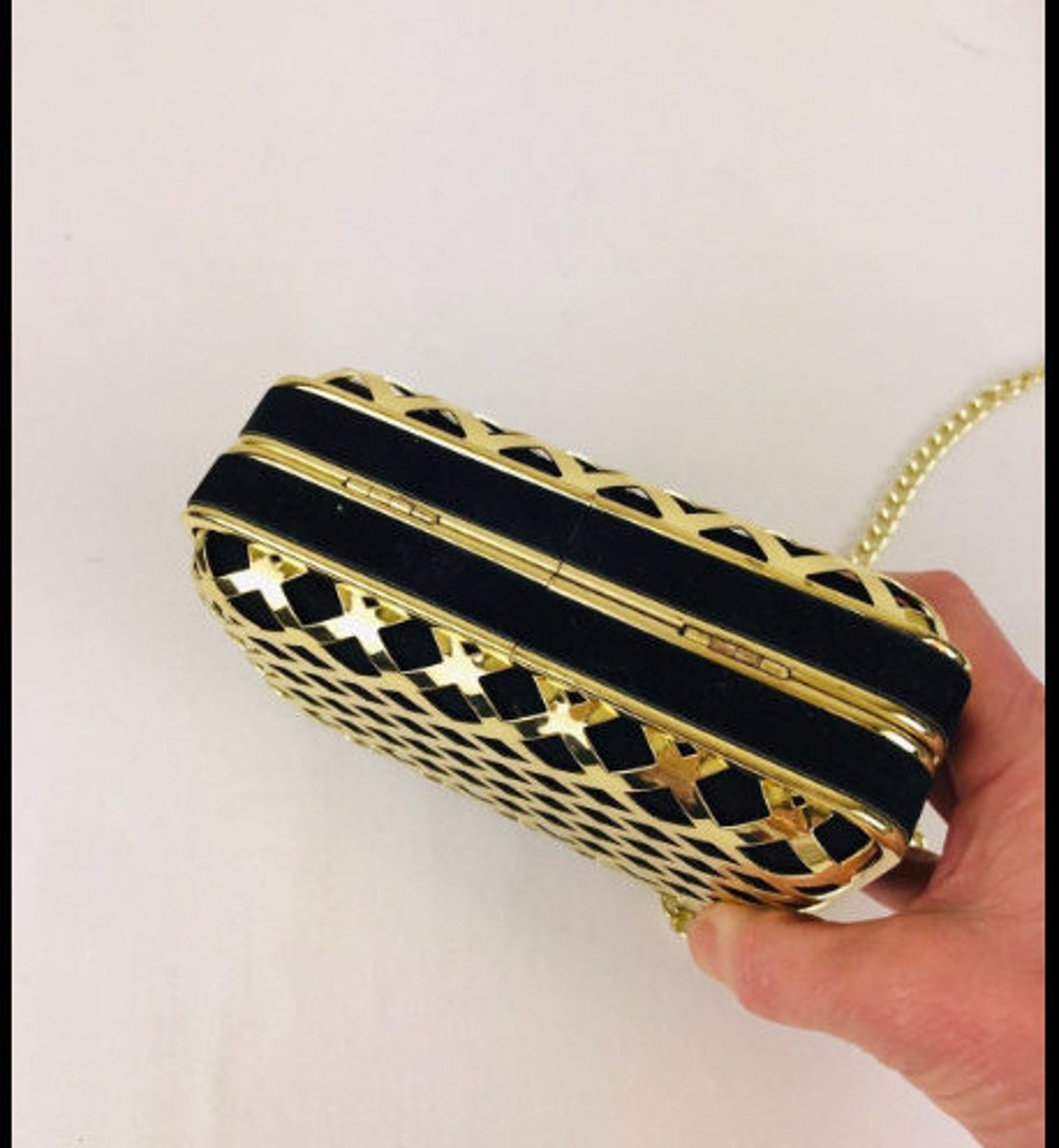 H&M Cross Body Bag NEW Black and Gold Metal Box Shoulder Etsy