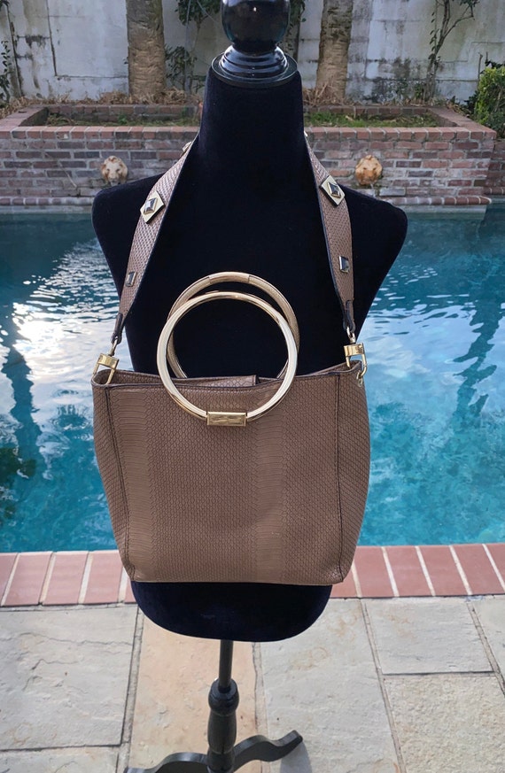 Gianni Bini Brown Purse Beaded Removable Strap Gold Tone
