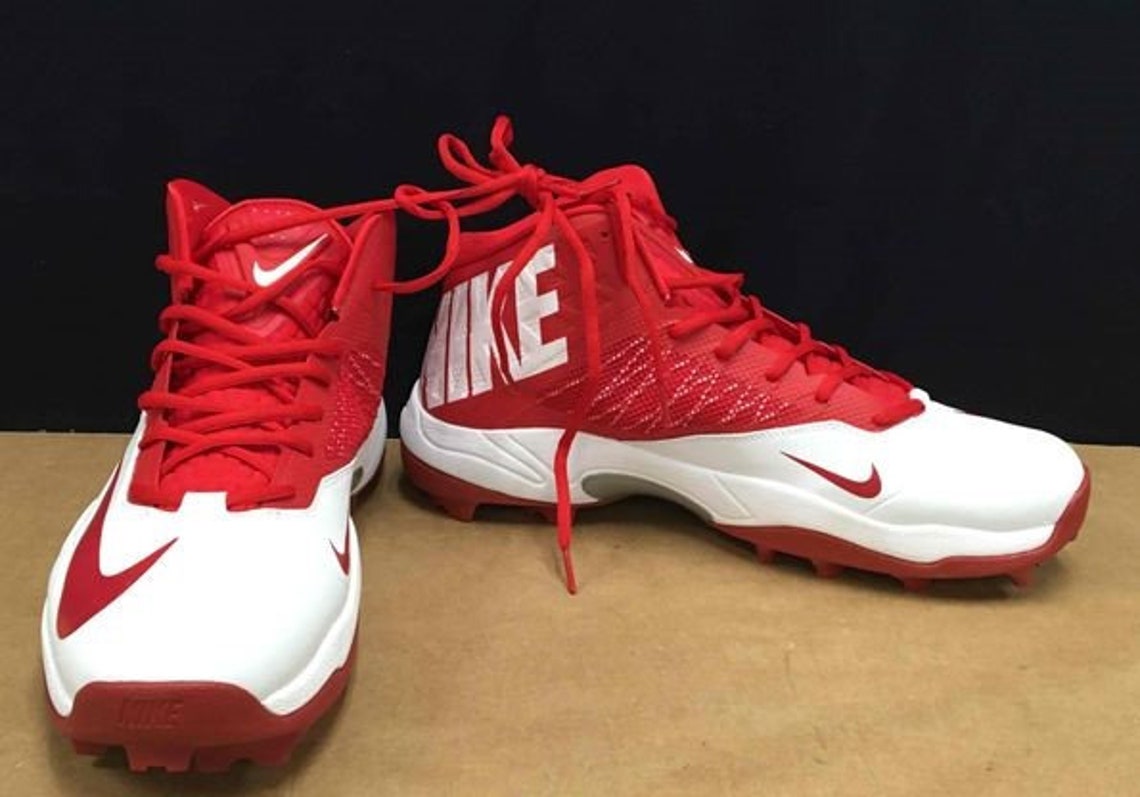 Nike Zoom Football Cleats 15 Red & White 3/4 Ankle Support Etsy