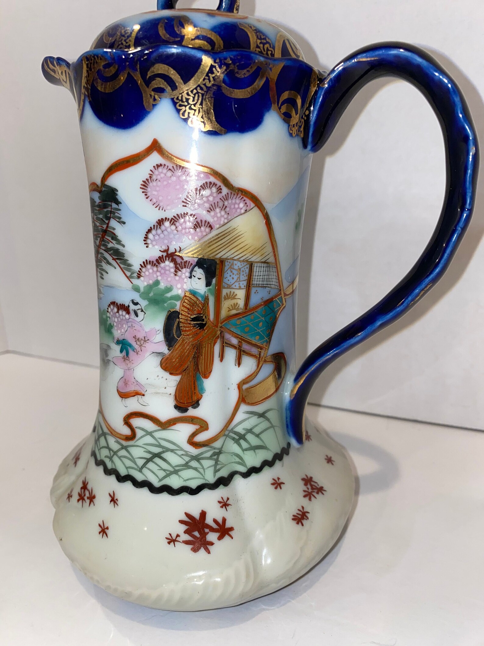 Vintage Chinese Porcelain Teapot Hand Painted Gold Trim Etsy