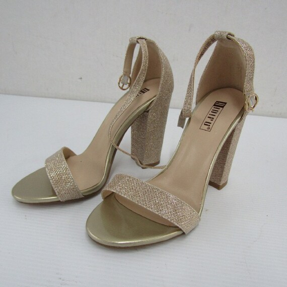 DIDIFU Gold Heels Gold Shimmer Open Toe 