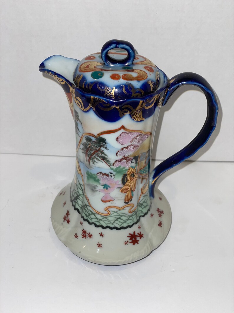 Vintage Chinese Porcelain Teapot Hand Painted Gold Trim Etsy