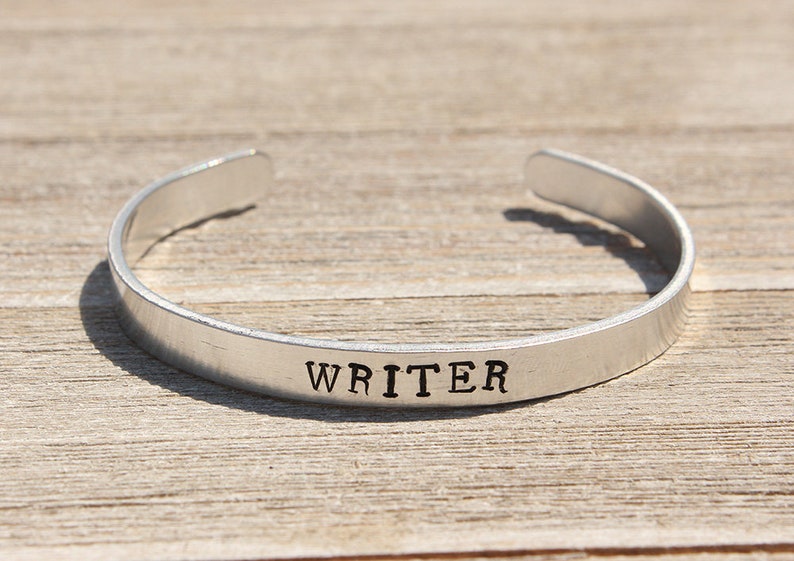 WRITER (Old Typewriter Font) - Adjustable Stamped Bracelet