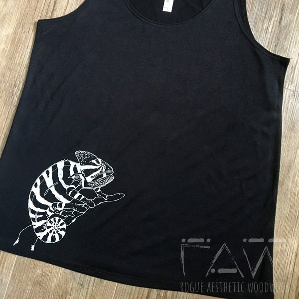 Chameleon Printed Women's Slouchy Tank Top, Dusty Blue or Black Aries Soft Printed Flowy Tank, Women's Screen Printed Bella+Canvas Top