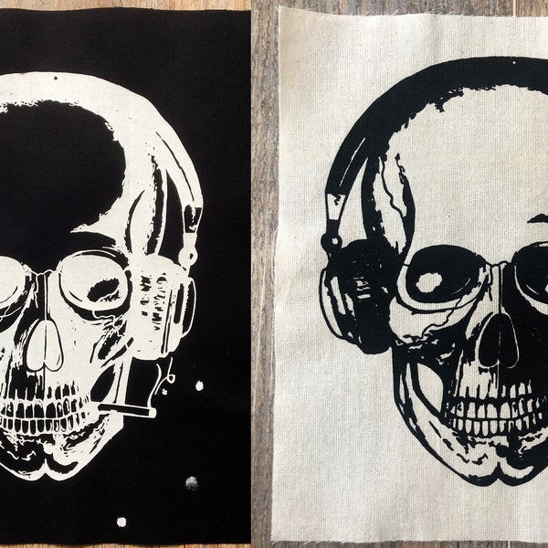 100% Cotton Music ‘Til Death Patch, Skull with headphones patch, Screen Print Patch