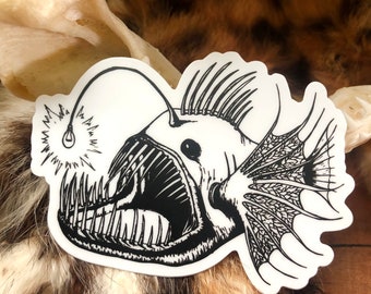 Anglerfish Vinyl Sticker || Deep Ocean Sea Creature Sticker || Scary Fish Sticker