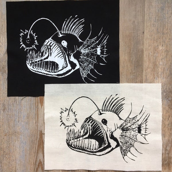 100% Cotton Angler Fish Patch, Nature Patch, Screen Print Patch