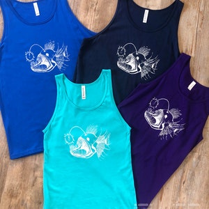 Anglerfish Screen Printed Unisex Tank Top, True Royal Unisex Jersey Bella+Canvas Tank,  Deep Ocean Creature Tank Top