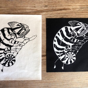Stripey Chameleon Screen Printed Patch, Animal Patch, Fabric Patch, Screen Print