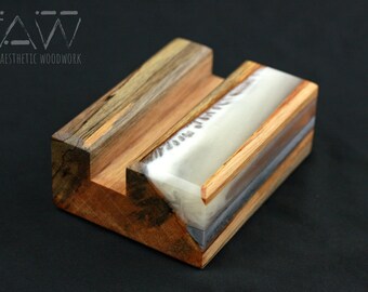 Spalted Pecan & Swirling Resin Business Card Holder Option || Business Card Holder || Organizer