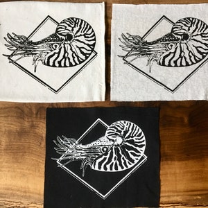 Nautilus Screen Printed Patch, Nature Patch, Fabric Patch