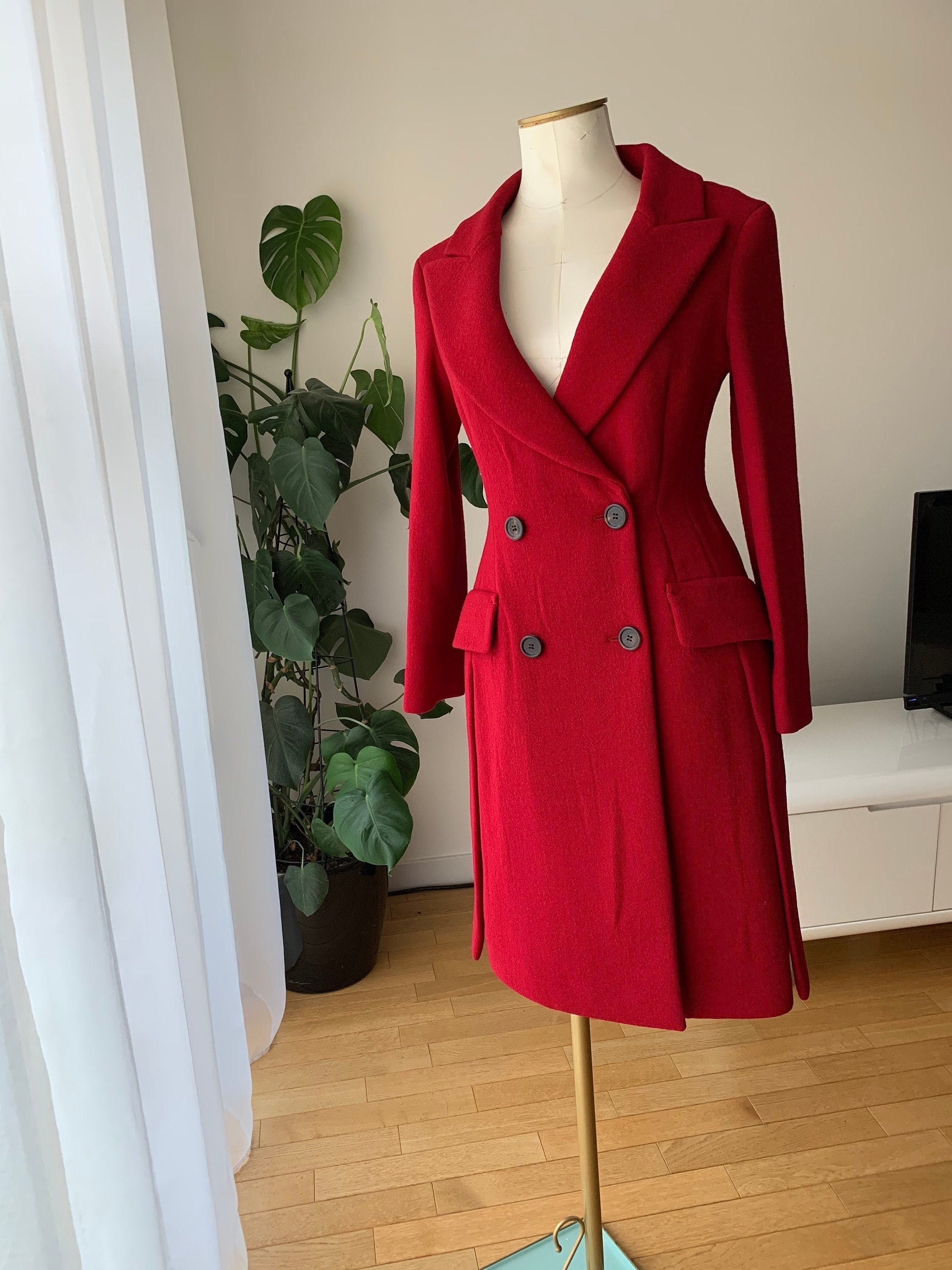 Superb PRADA wool coat a bright red Size | Etsy