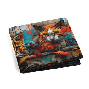 Street Art-inspirierte Geldbörse - Graffiti Katzen Kunstleder, Kartenhalter, Münzfach, Ausweisfenster, einzigartiges künstlerisches Geschenk