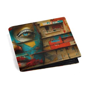 Cartera con diseño de grafiti vibrante y ojos azules con RFID - Diseño urbano - Monedero - Tarjetero - Regalo ideal