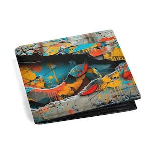 Cartera con diseño urbano de grafiti vibrante, protección RFID y múltiples compartimentos para tarjetas, efectivo y monedas: ¡ideal para regalar!