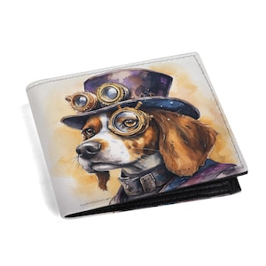 SteamPunk Gefaltete Brieftasche Beagle Hund Geldbörse - Münzfach - Id Fenster - Kreditkartenfächer