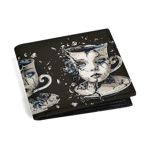 Monedero gótico con forma de taza de té, bolsillo para monedas, ventana y ranuras para tarjetas