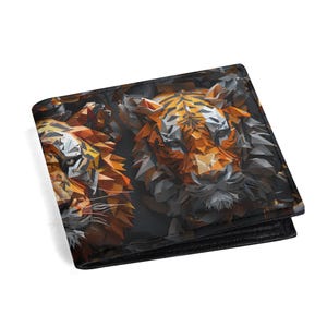 Cartera ligera de piel sintética con diseño de grafiti de león, monedero, ventana para DNI y ranuras para tarjetas de crédito. Plegable.