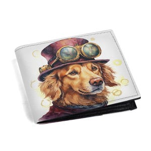 Cartera con imagen de piel sintética estilo steampunk, ideal como regalo para amantes de los perros, como labrador o golden retriever.
