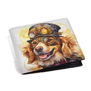 Steampunk Hundehalstuch für Labrador Golden Retriever Fans - Münzfach, Ausweisfenster, Kartenfächer, einzigartiger Haustier Geldbeutel