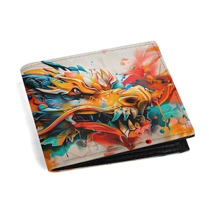 Cartera con diseño de grafiti: estilo urbano, tarjetero de piel sintética con diseño de dragón, bolsillos para monedas y DNI. Un regalo para amantes del arte.