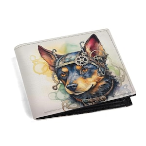 Cartera Steampunk con diseño de perro Kelpie australiano - Piel sintética - Portadocumentos - Monedero - Ranuras para tarjetas - Accesorio elegante