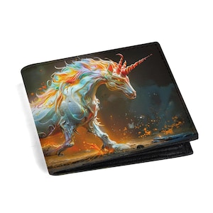 Cartera multitarjeta con grafiti: piel sintética urbana con diseño de unicornio y caballo, compartimento para monedas y ventana para DNI. Ideal para amantes del arte.