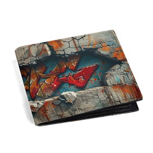 Cartera de grafiti artístico: piel sintética, organizador de tarjetas y monedas, tarjetero, regalo de arte callejero moderno para creativos.