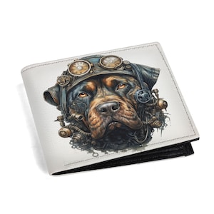 Cartera de lujo Steampunk con diseño de perro rottweiler: monedero, ranura para DNI y tarjetero.