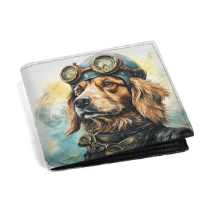Labrador Golden Retriever Steampunk Portemonnaie - Geschenk für Hundeliebhaber mit Münzfach, Ausweisfenster und Kartenfächern