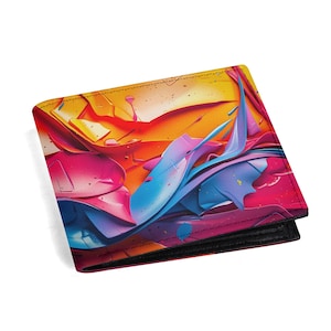 Portefeuille en similicuir style graffiti - Organiseur de cartes, compartiment pour pièce de monnaie, emplacement pour carte d'identité, idée cadeau créative street art