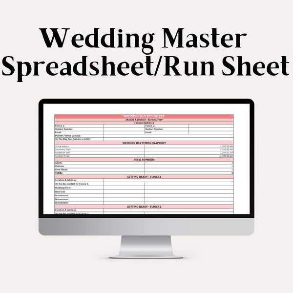 Wedding Master Spreadsheet/Run Sheet/Timeline