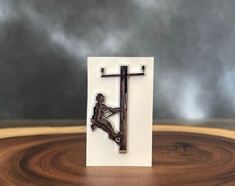 Lineman on Pole 3D Sticker – Weatherproof Metallic Decal