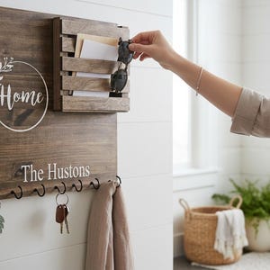 Personalized key and mail holder for wall, entryway organizer, key hanger for wall