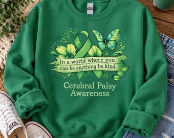 T-shirt ou sweat-shirt de sensibilisation à la paralysie cérébrale, papillon ruban vert, T-shirt « Soyez gentil » pour la sensibilisation à la paralysie cérébrale, cadeau de sensibilisation au handicap