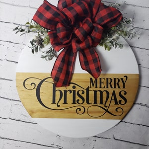 Feliz Navidad Puerta Colgador, Letrero redondo de madera de Navidad, Navidad de la granja, Decoración de la puerta de Feliz Navidad, corona de Navidad de la puerta principal