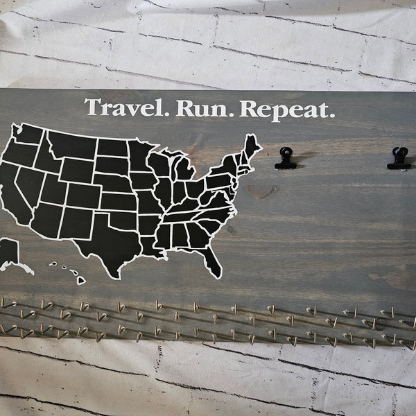 50 States Medal Holder, Display for medals, runner medal holder, medal and bib display rack, Chalkboard map, USA medal rack, Bib Display