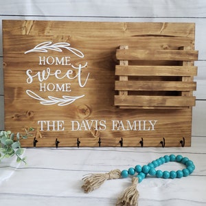 Personalized key and mail holder for wall, Organizer for Entryway, Mail and Key Holder, Wall Mount Key Hooks, Wooden Wall Organizer