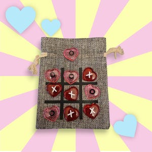 Juego de tres en raya personalizado para niños, juegos portátiles para niños, obsequios de boda, juegos de viaje para niños, bolsa de tres en raya, fiesta de clase de San Valentín HG