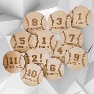 Marqueurs d'étapes mensuelles pour bébé, Disque d'étapes en bois de baseball, Accessoires photo pour bébé, Décoration de chambre d'enfant de baseball, Balle-molle molle 1-12 mois
