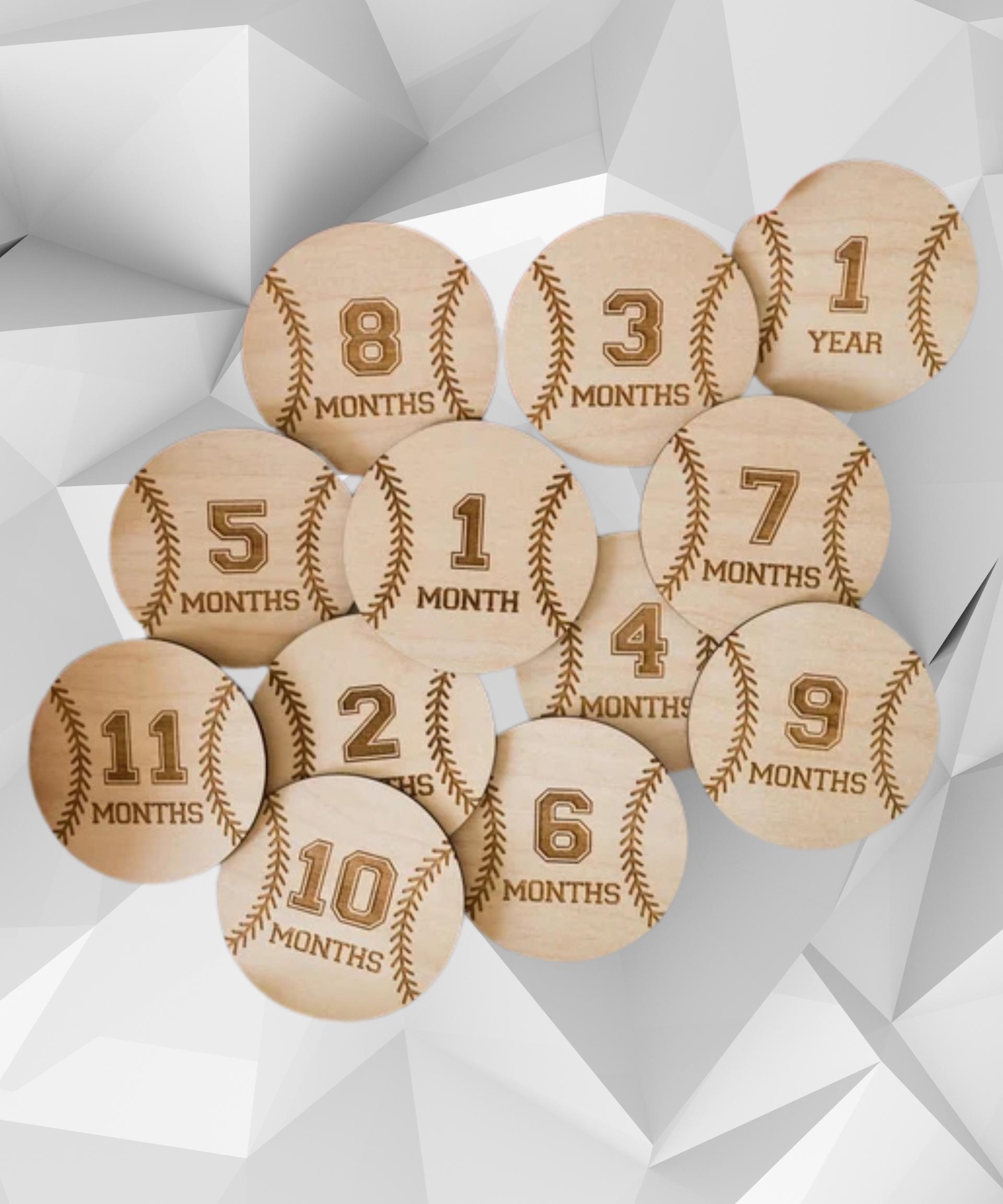 Baby Monthly Milestone Markers, Baseball Wood Milestone Disc, Baby ...