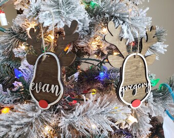 Personalized Reindeer Christmas Ornament, Custom Name Stocking Tag