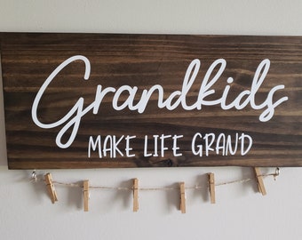 Grand-enfant Make Life Grand Panneau en bois, Affichage d’images personnalisé, Cadeau de grand-parent, Enseigne de ferme rustique, Cadeaux de petits-enfants, Fête des mères