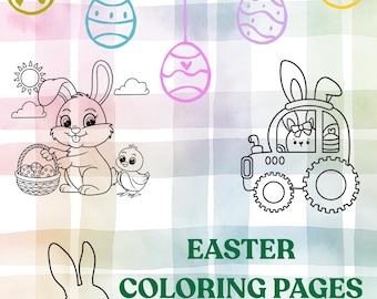 Easter Bunny Coloring Pages for Kids, spring activity, digital download, Easter printable kids, Coloring Bundle for Children