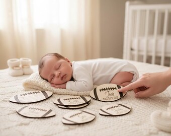 Sports baby milestone discs, football wood month signs set, newborn photo markers