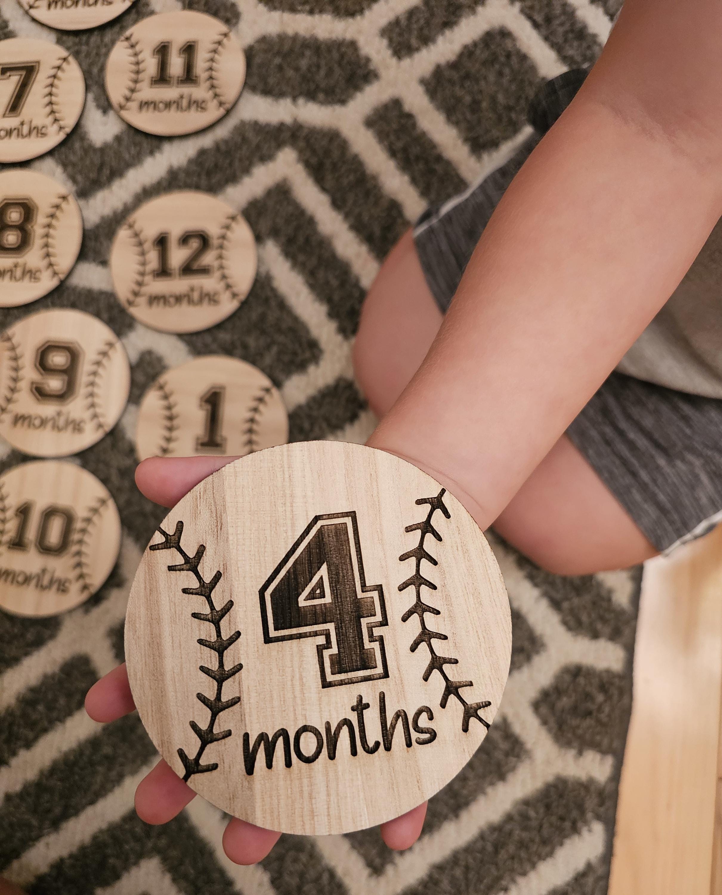 Baby Monthly Milestone Markers, Baseball Wood Milestone Disc, Baby ...